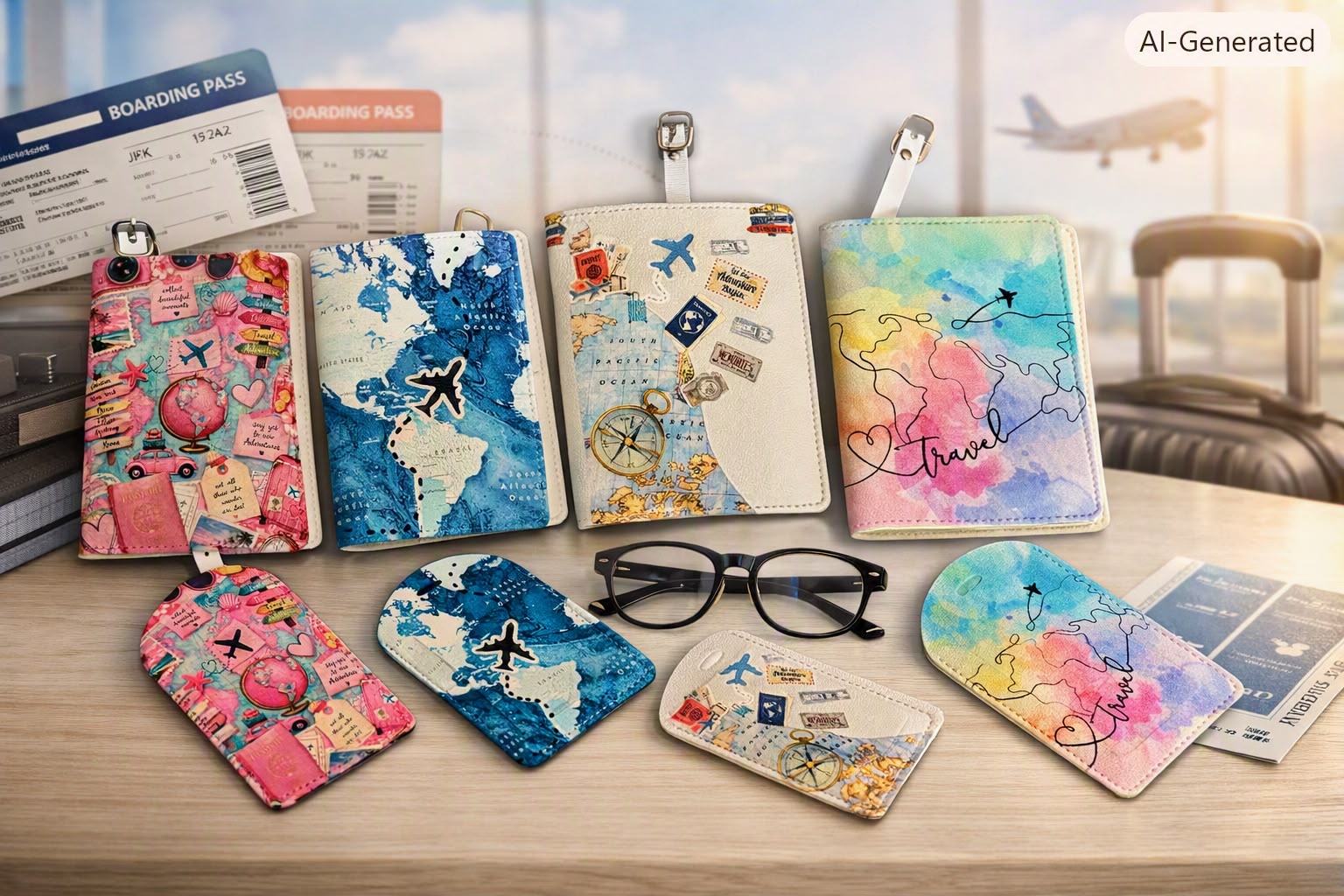 Airplane Passport Holder and Luggage Tag – 2pcs