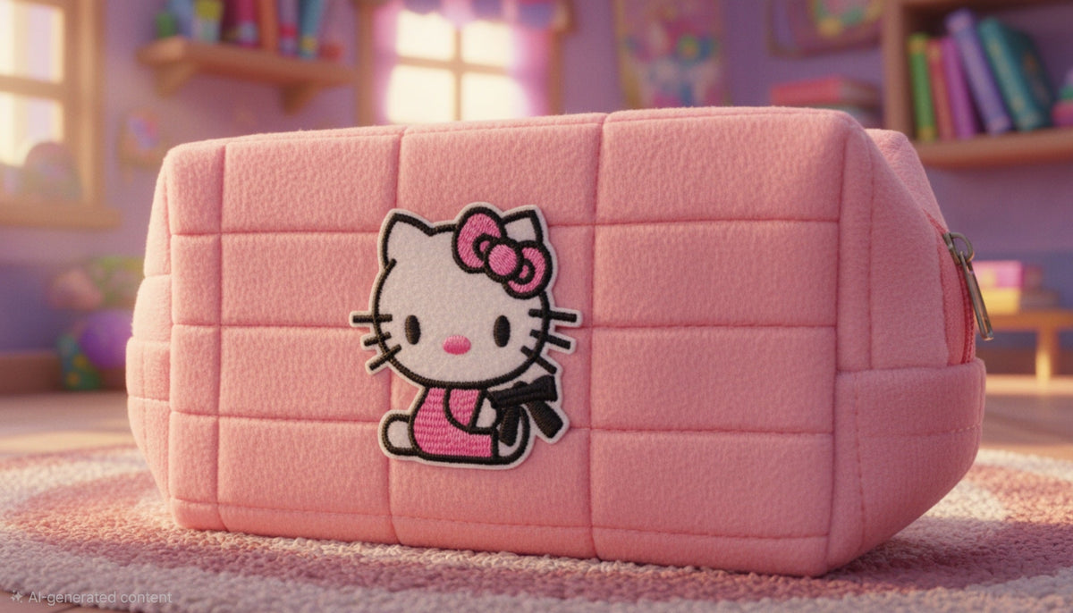 Hello Kitty luxury soft quilted pink pencil case with embroidered patch