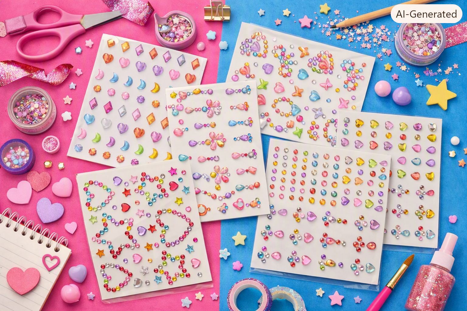 Sparkling Heart and Star Rhinestone Face Stickers – 5pcs