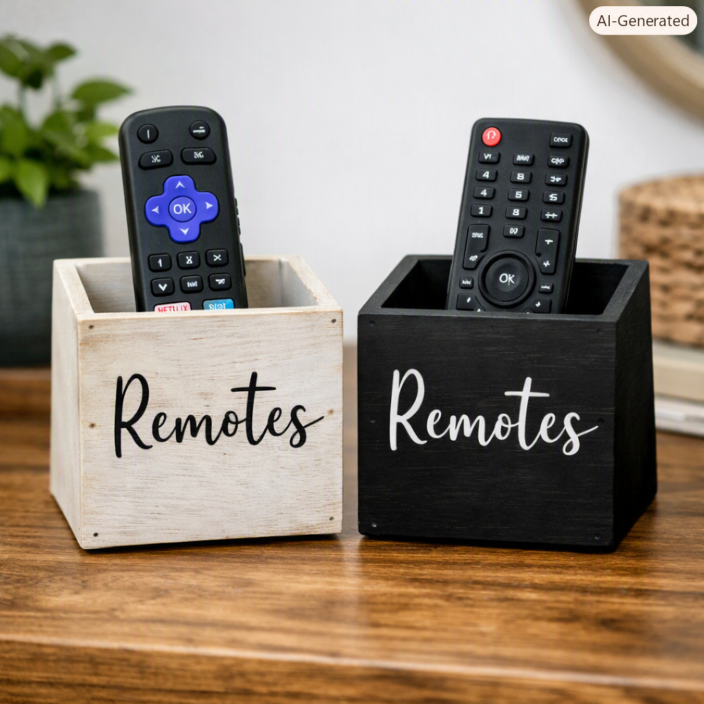 Wooden Remote Control Storage Box – White
