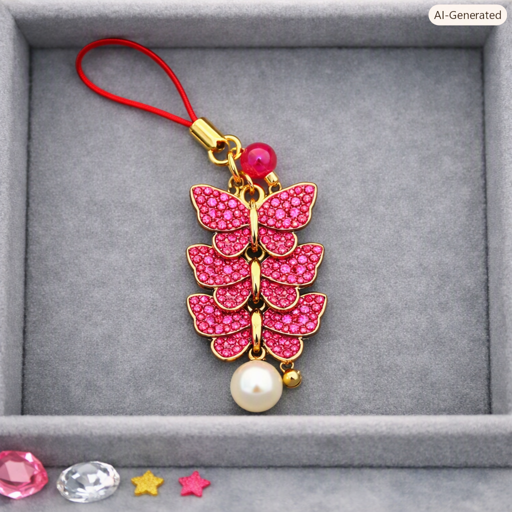 Rhinestone 3 Butterfly Phone Strap – Rose