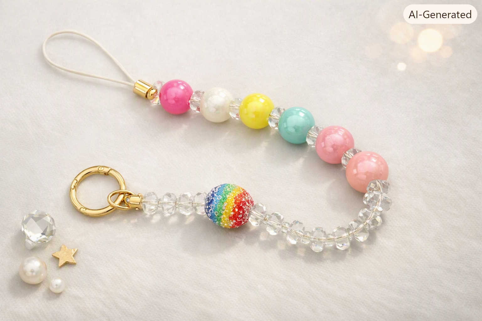 Rainbow Beaded Phone keychain