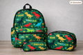 3pcs Casual Design Backpack – Green Dinosaur