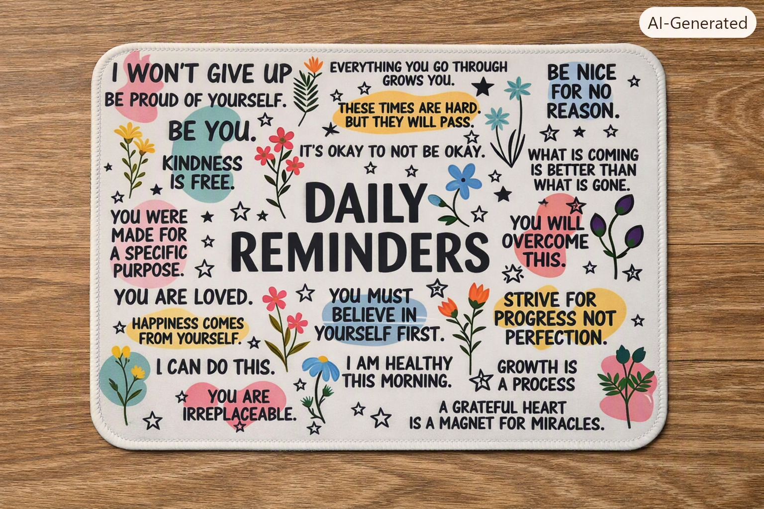 Inspirational Floral Quote Mouse Pad – Round