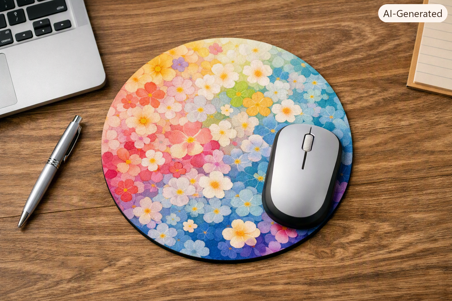 Rainbow Cherry Blossom Mouse Pad – Round