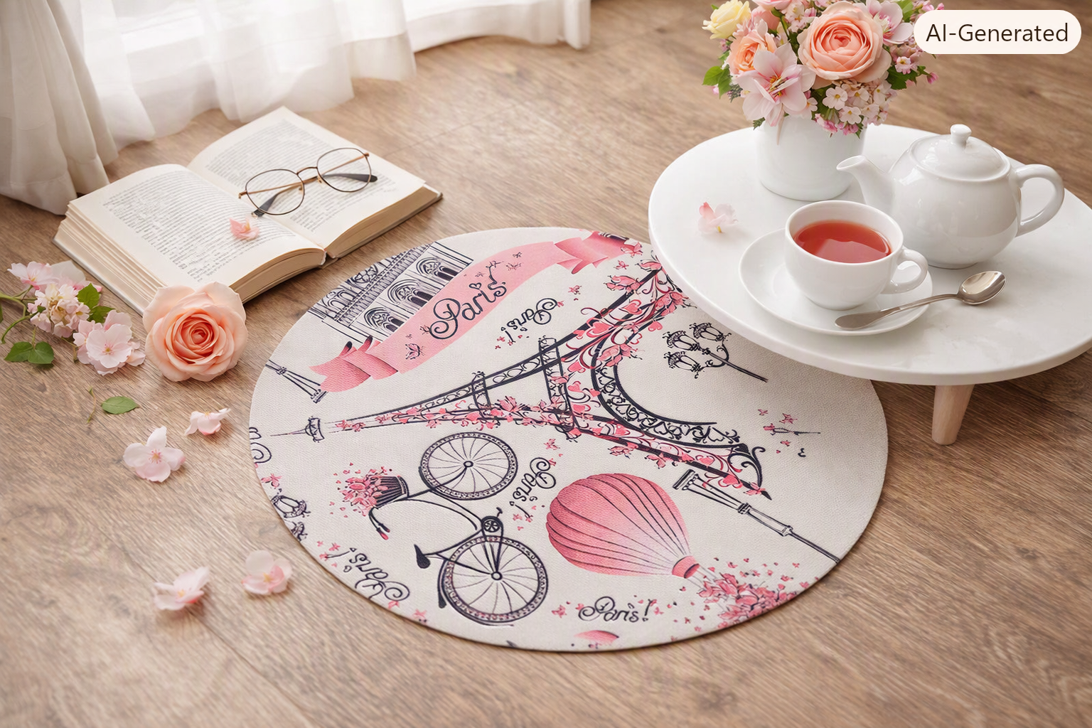 Parisian Eiffel Tower Floral Mouse Pad