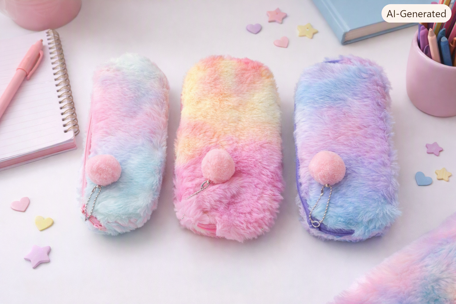 Faux Fur Gradient Pencil Case – 1 pc random