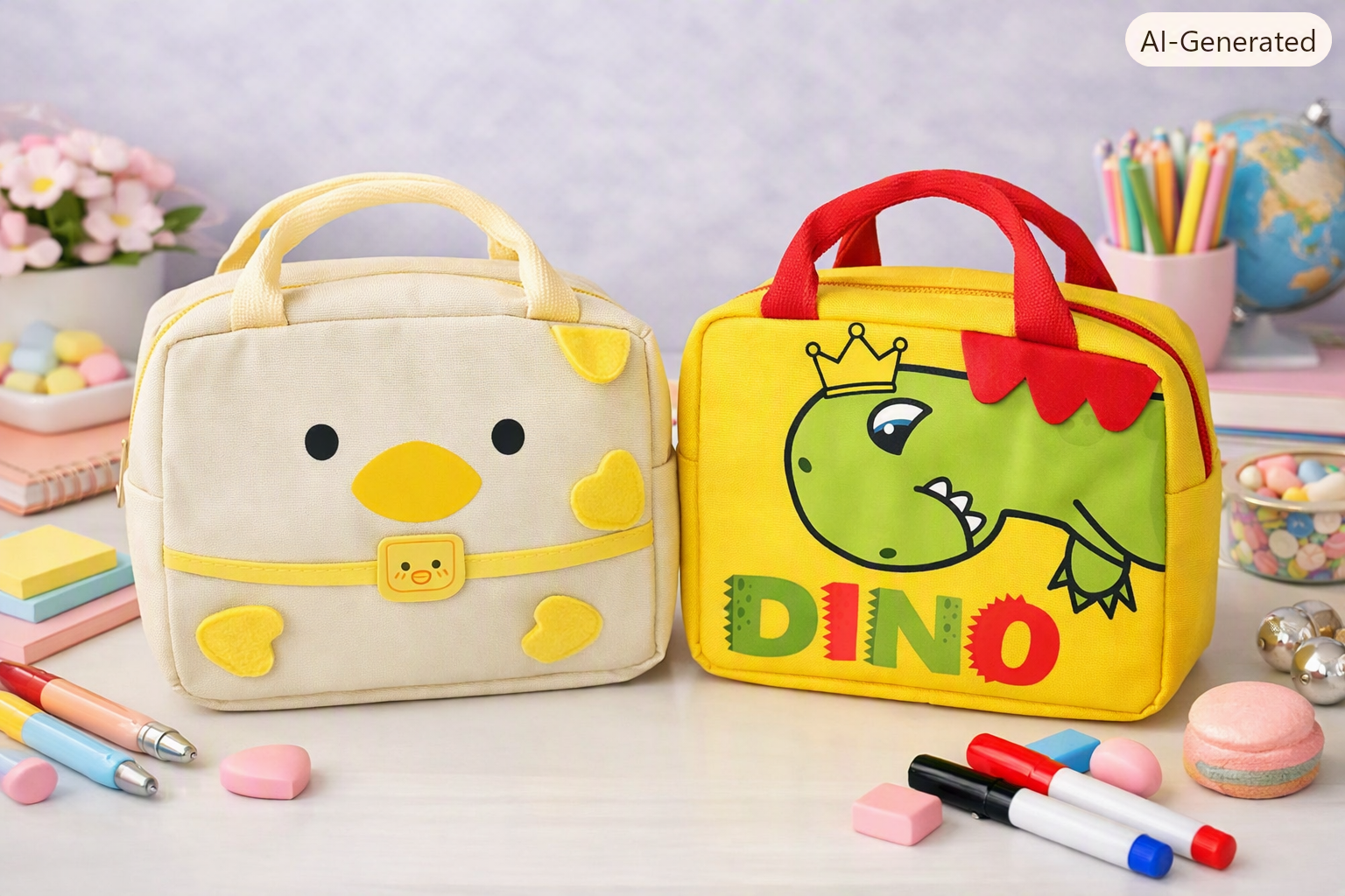 Insulated Lunch Bag Oxford Cloth Aluminium Foil Lining . Beige Chick