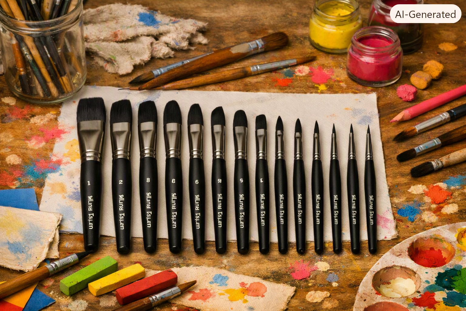 Wooden Handle Paint Brush Set – 12pcs