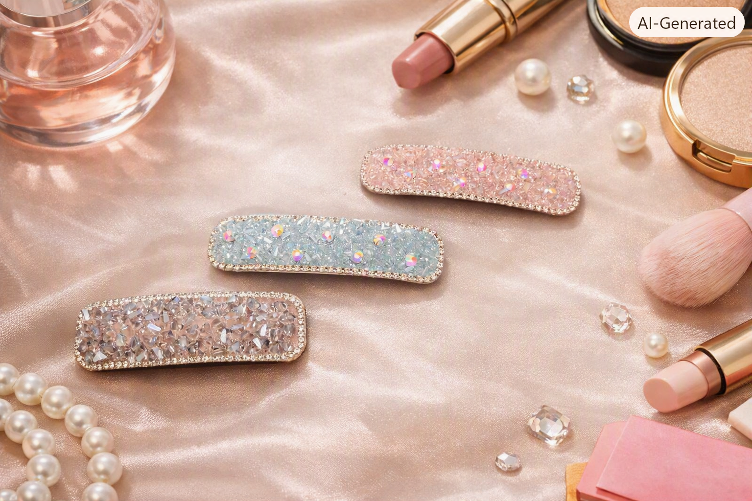 Rhinestone Rectangular Hair Clip – Pink