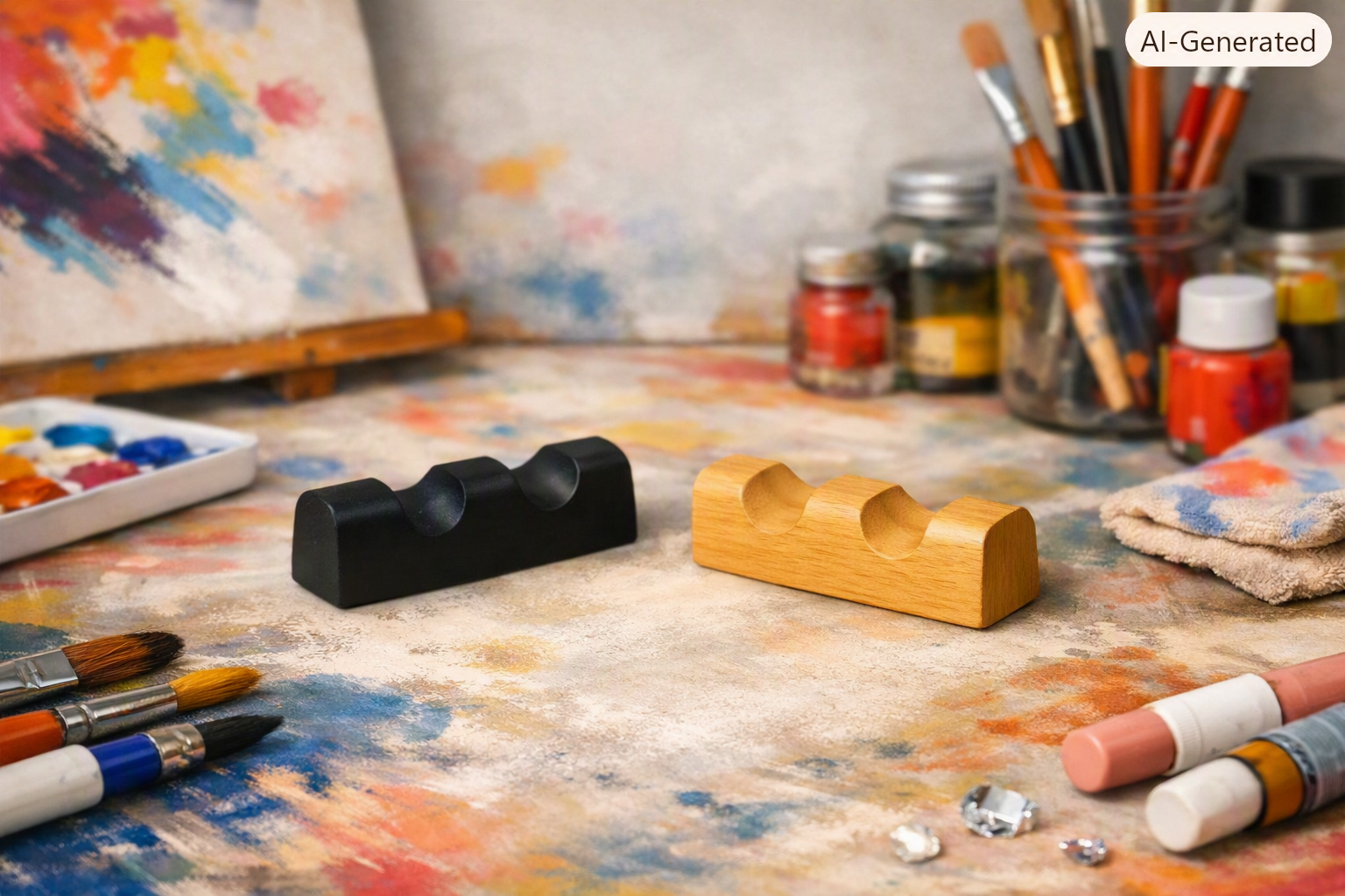 Chinese Calligraphy Ink Dish And Brush Rest Plastic Melamine Wood