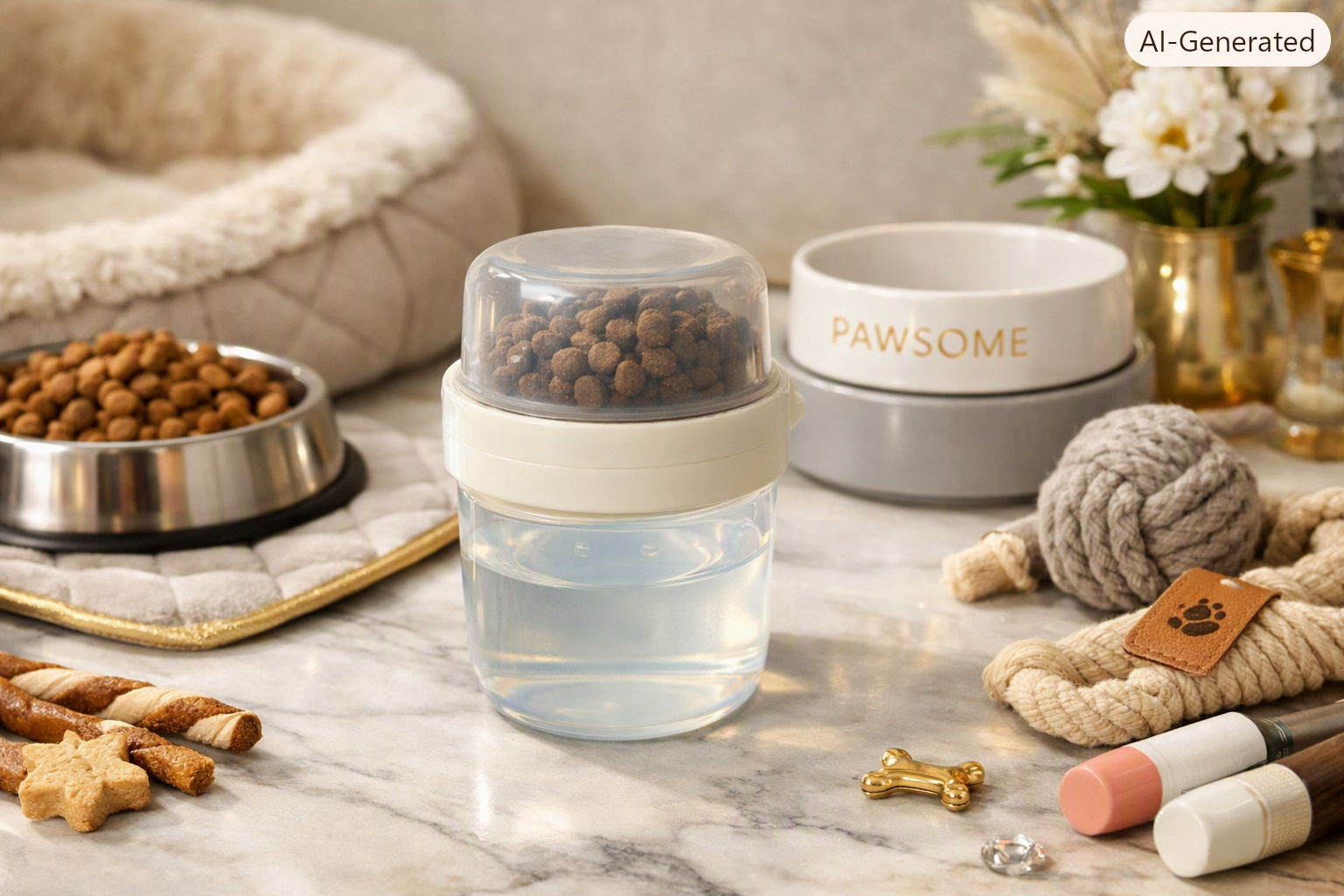 2-in-1 Portable Pet Food and Water Container