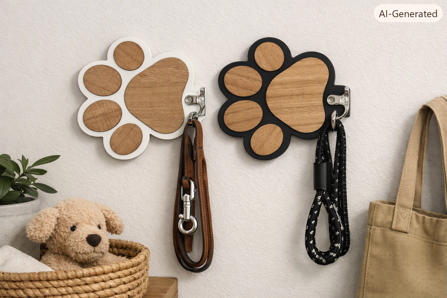 Wooden Paw Print Wall Hook – Black