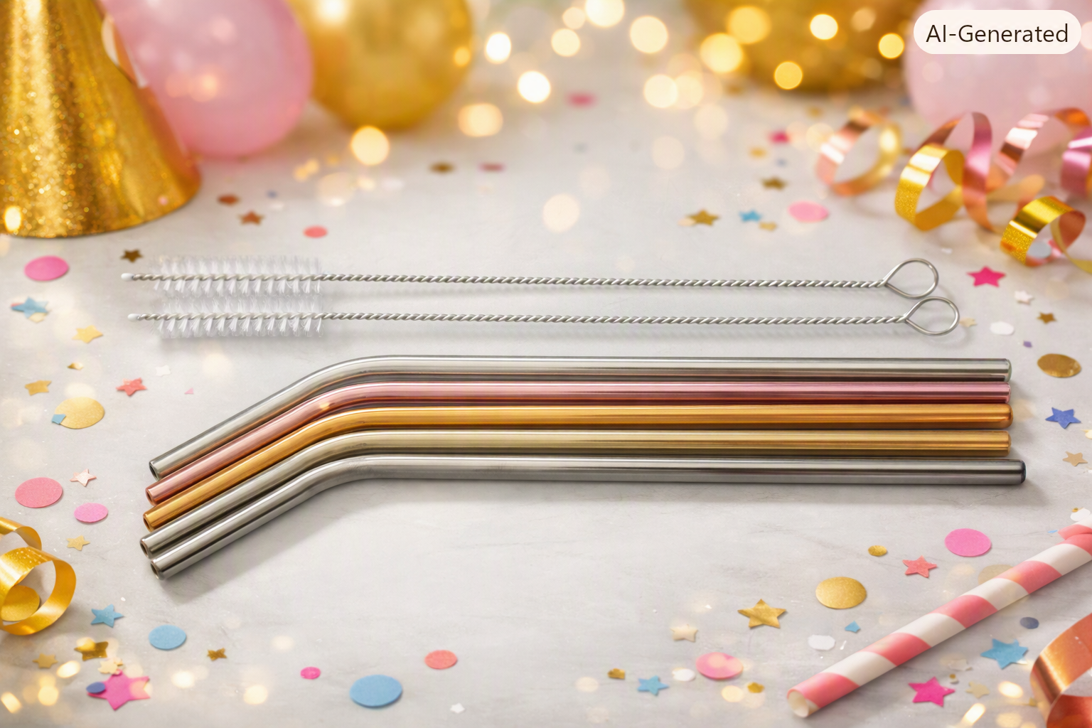 Stainless Steel Straw Set – Variant A (5pcs + 2 Brushes)
