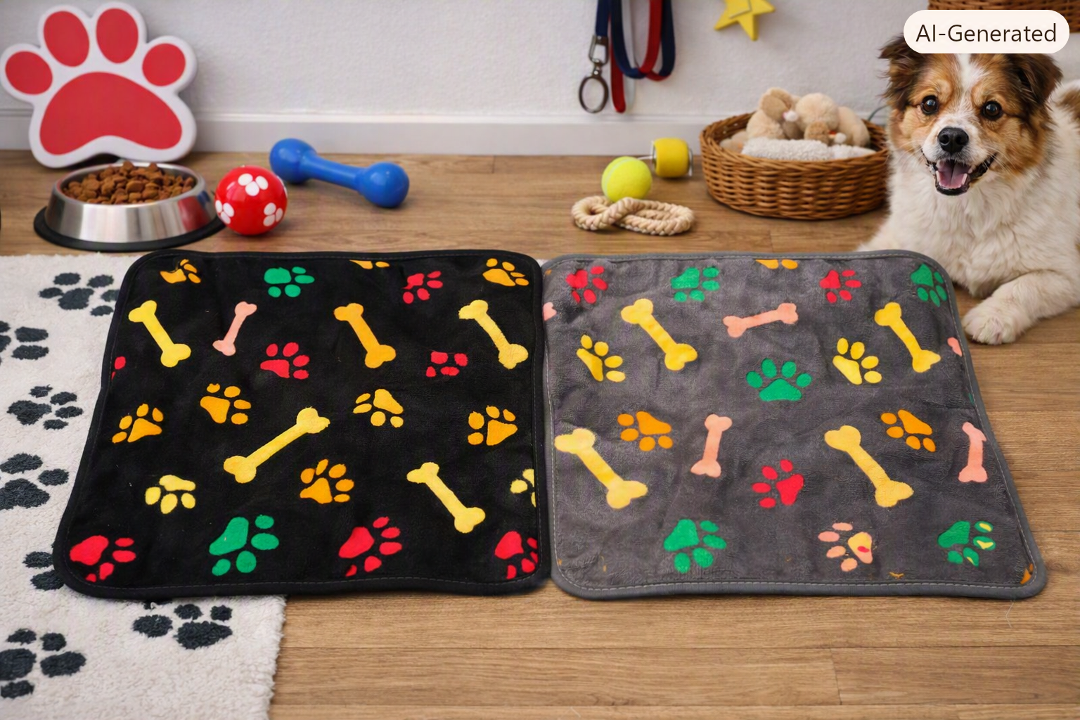 Soft Bone Print Pet Mat – Black. S