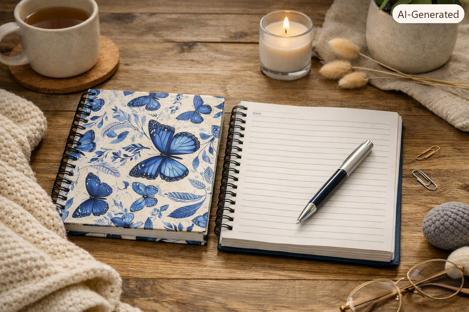 Blue Butterfly Floral Spiral Notebook