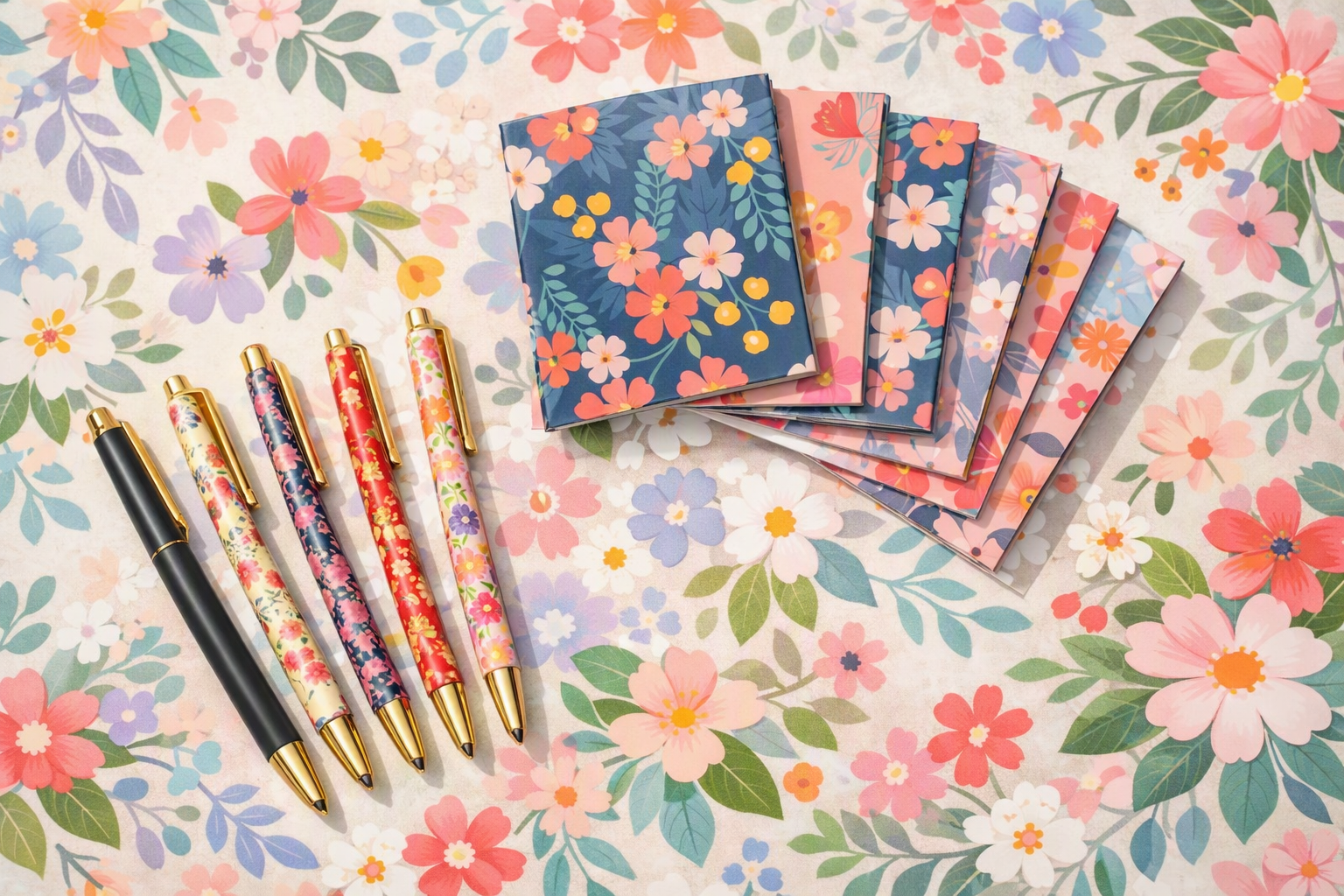 Flower Notepad and Pen Gift Set 3pcs. 2 Mini Notebooks. 1  pen. Random pick