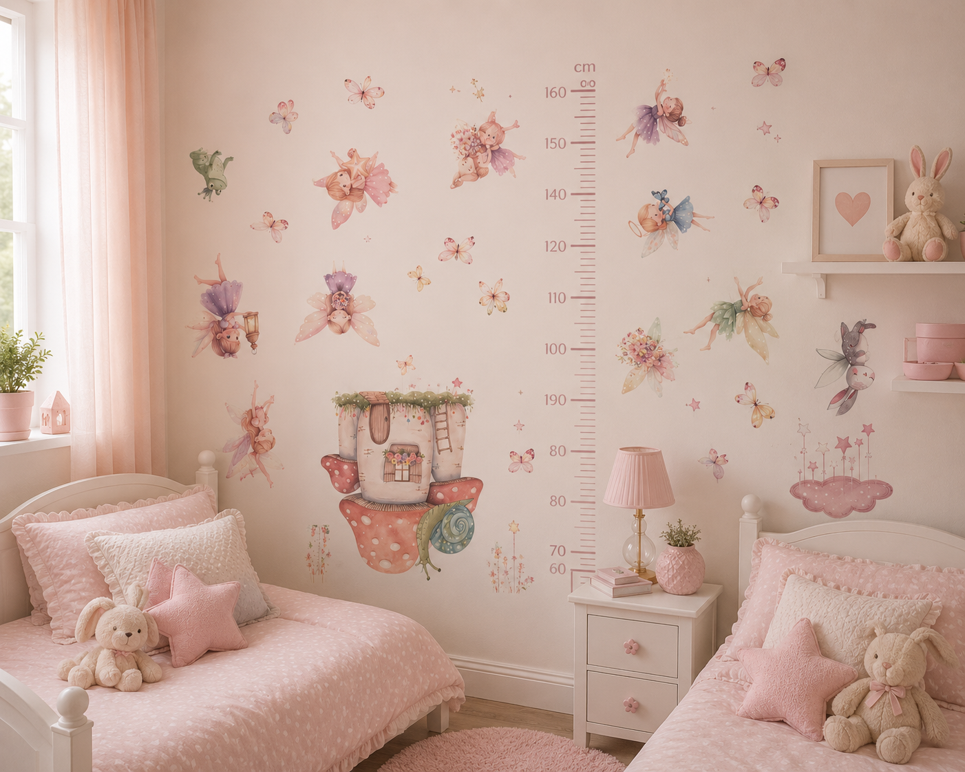 Flower Fairy Height Chart Wall Sticker. 2 pcs