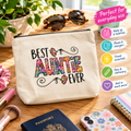 Best Auntie Ever canvas zip pouch with vibrant floral butterfly print – perfect for makeup, travel and everyday use