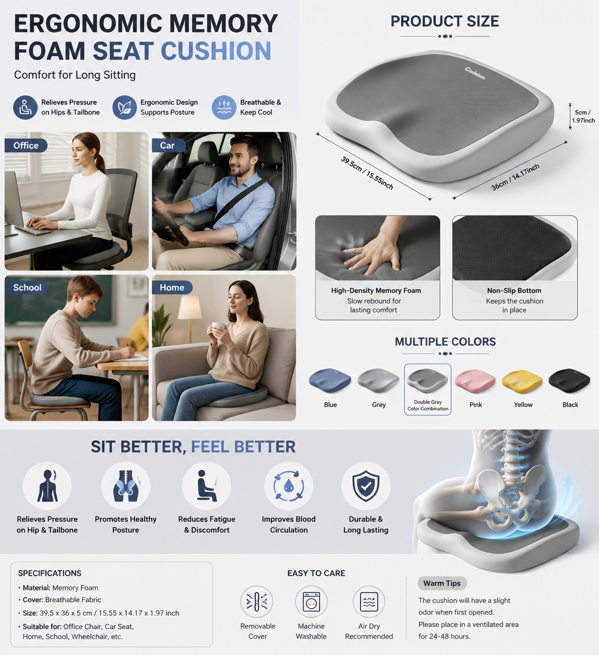 Ergonomic Memory Foam Seat Cushion