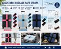 Adjustable luggage safe straps set of 2 on suitcases in rose red, light blue and black