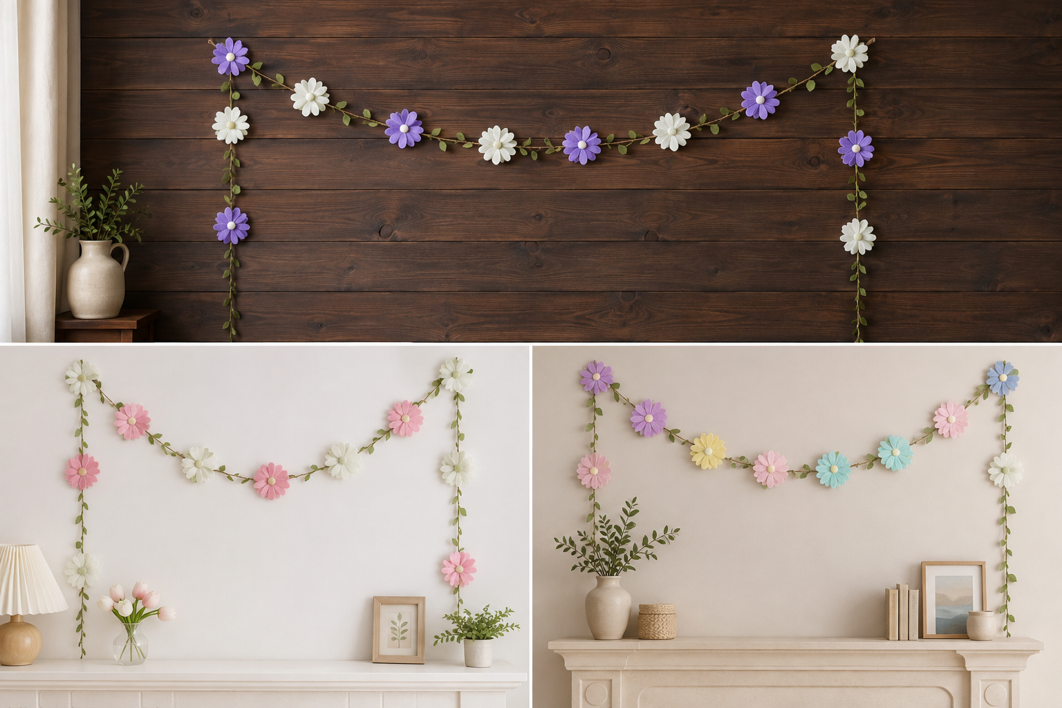 Felt Floral Daisy Garland with Hemp Rope