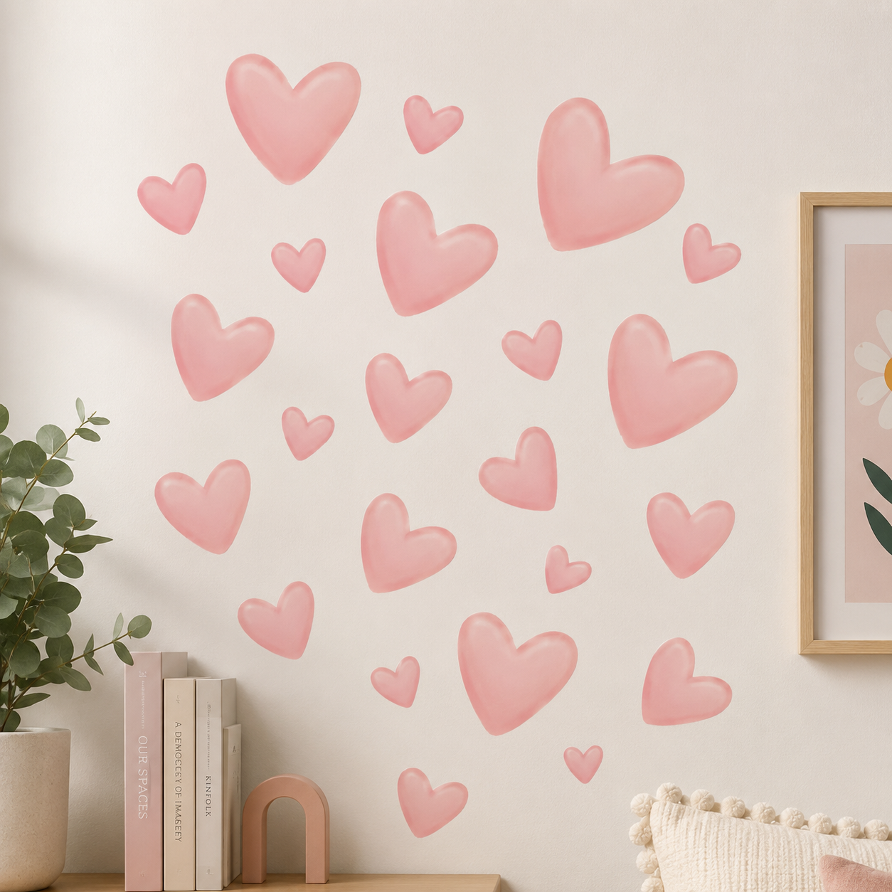 Soft Pink Heart Wall Stickers – 60pcs