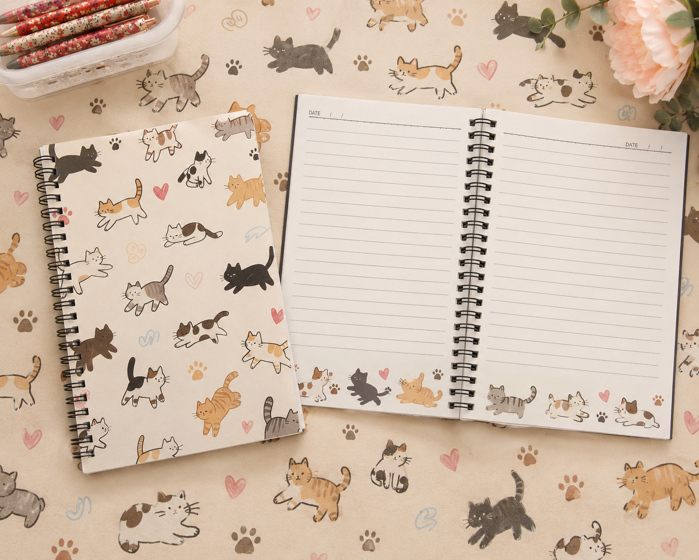 Cat Print Spiral Notebook – Lined