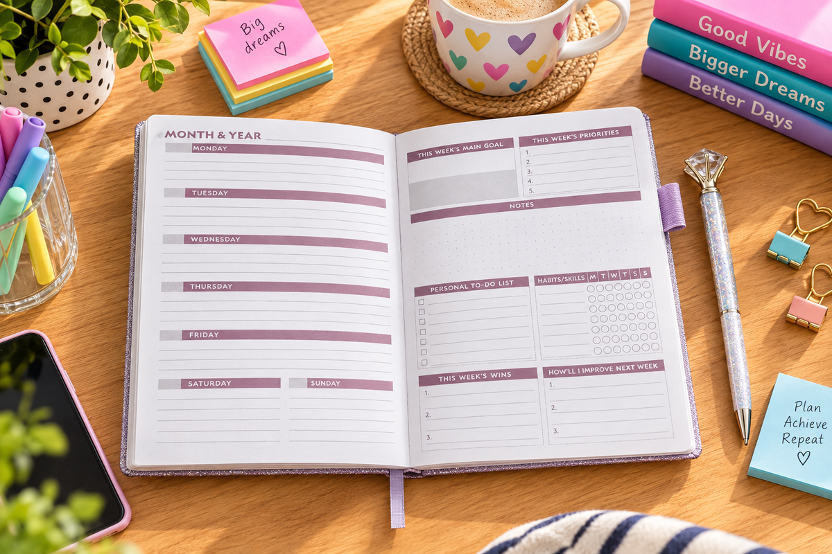 Weekly Planner Glitter Cover Notebook