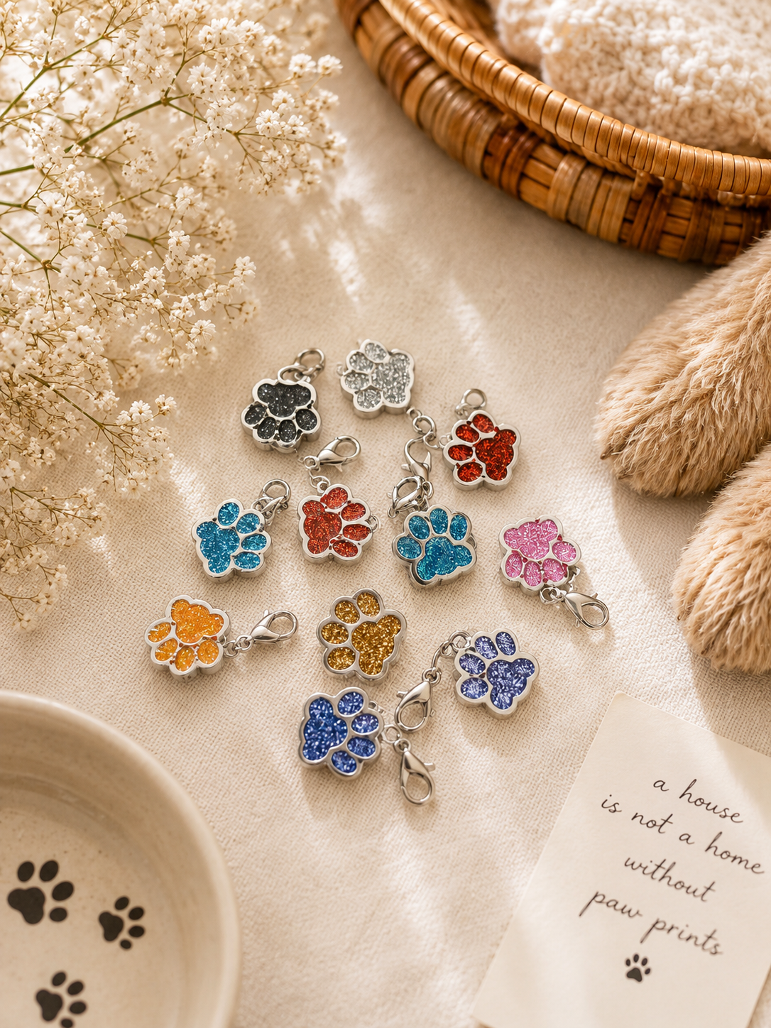 Glitter Paw Print Charms – 1pc. Mixed Colour