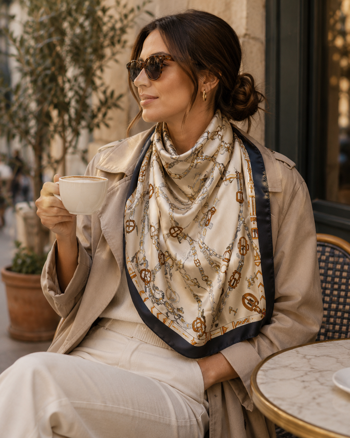Vintage Chain Pattern Square Scarf