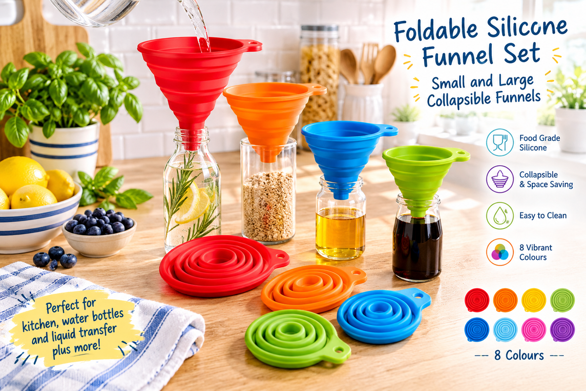 Foldable Silicone Funnel Set - large 10cm and small 7cm sizes shown
