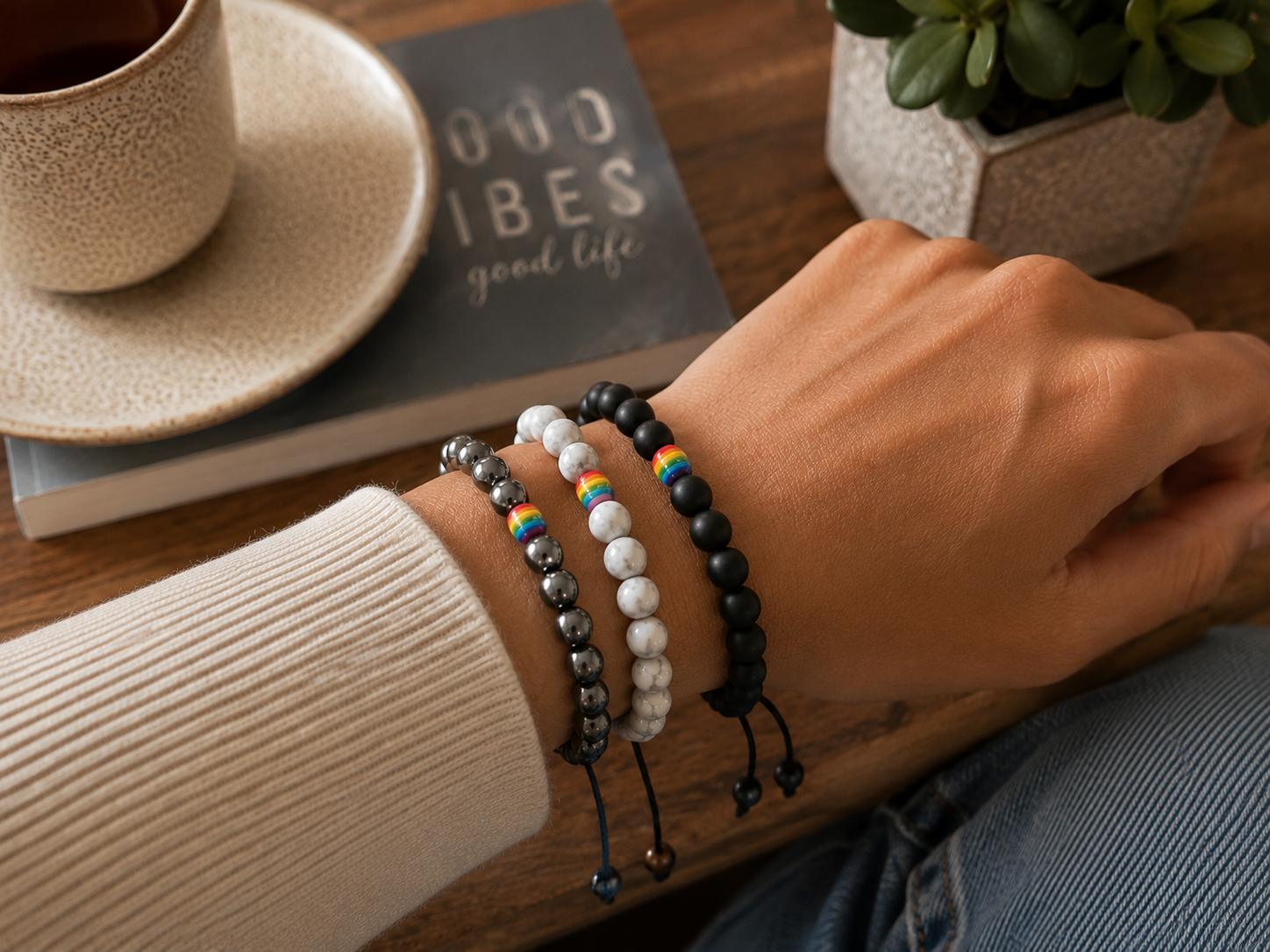 Rainbow Woven Waxed Cord Bracelet – Adjustable