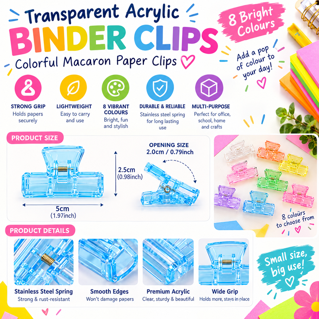 Transparent Acrylic Binder Clips