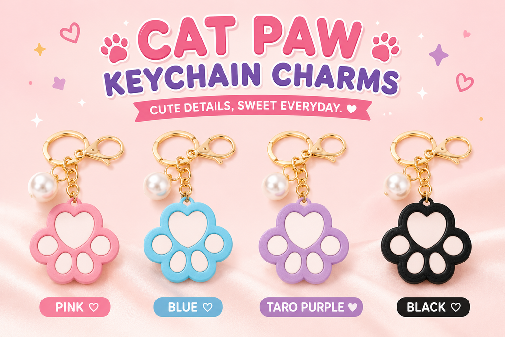 Padded Paw Print Keyring with Faux Pearl