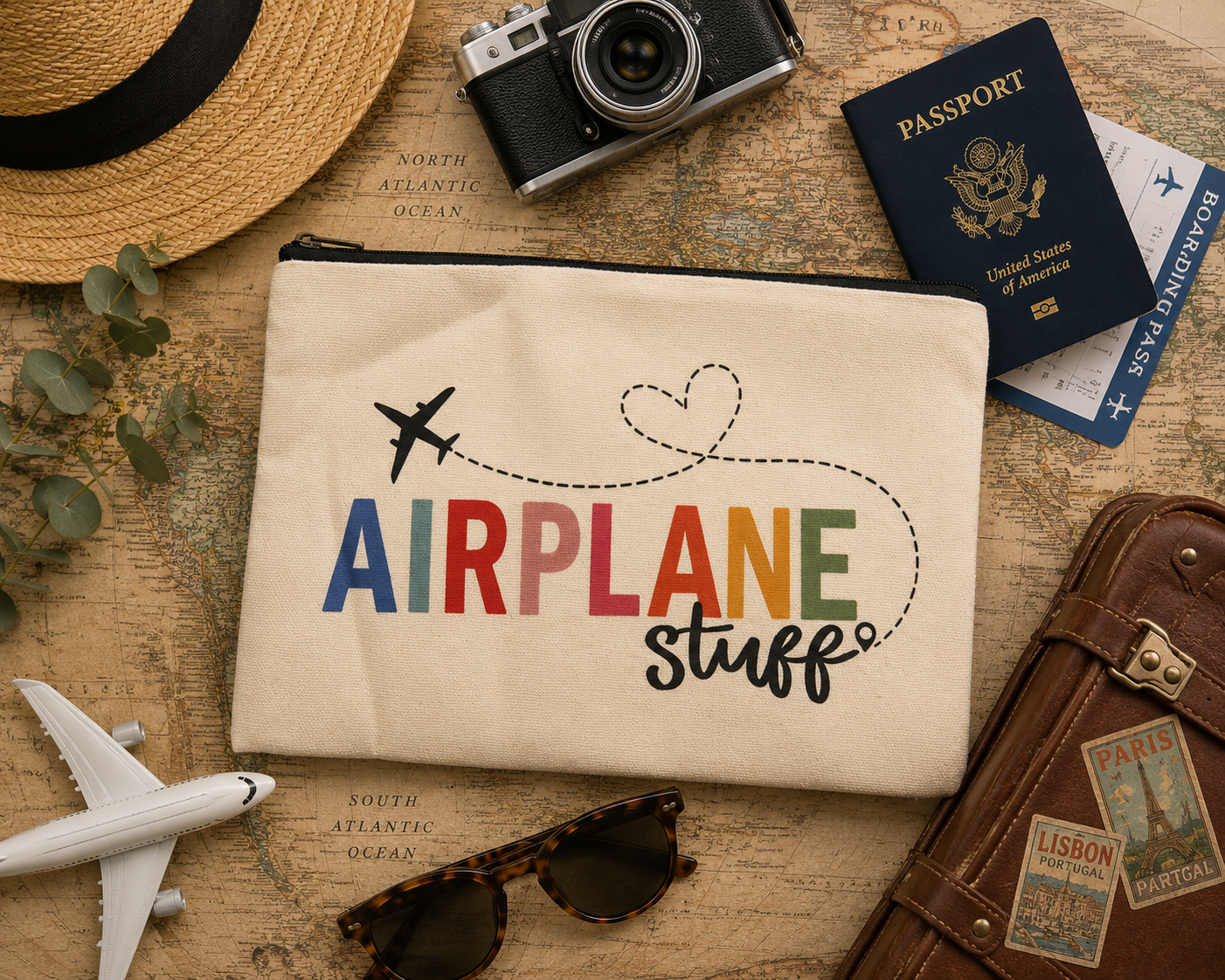 Airplane-Themed Zippered Travel Pouch