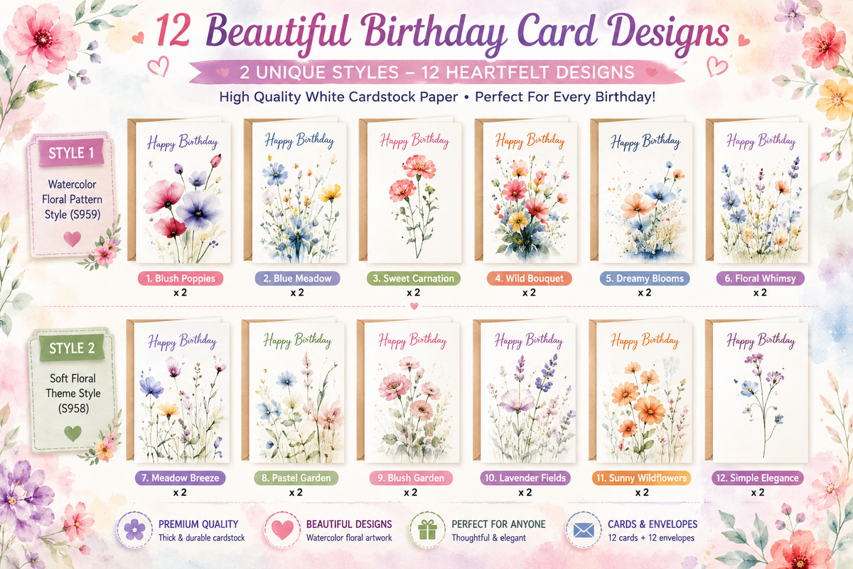 Beautiful Floral Birthday Greeting Cards & Envelopes