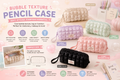 Bubble texture pencil cases in 5 colours: Bubble Beige, Bubble Light Green, Bubble Light Purple, Bubble Watermelon Pink and Bubble Black