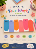 Colourful weekly sticky note planner pad with Monday to Friday columns in bright colours
