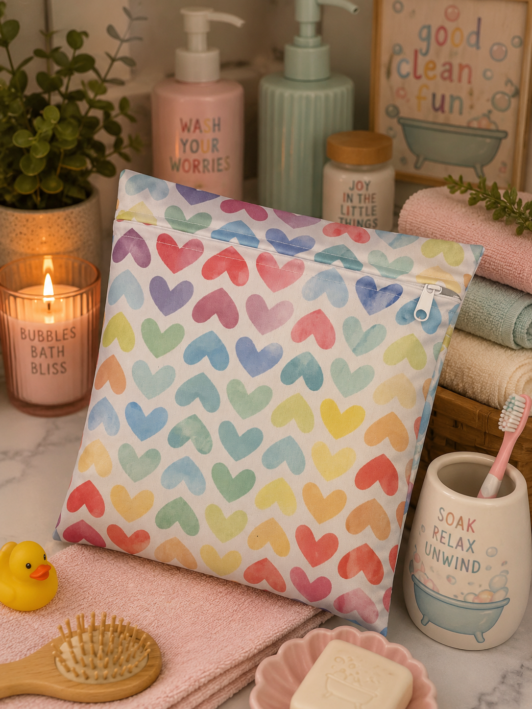 Reusable Wet Bag – Little Love Rainbow Hearts