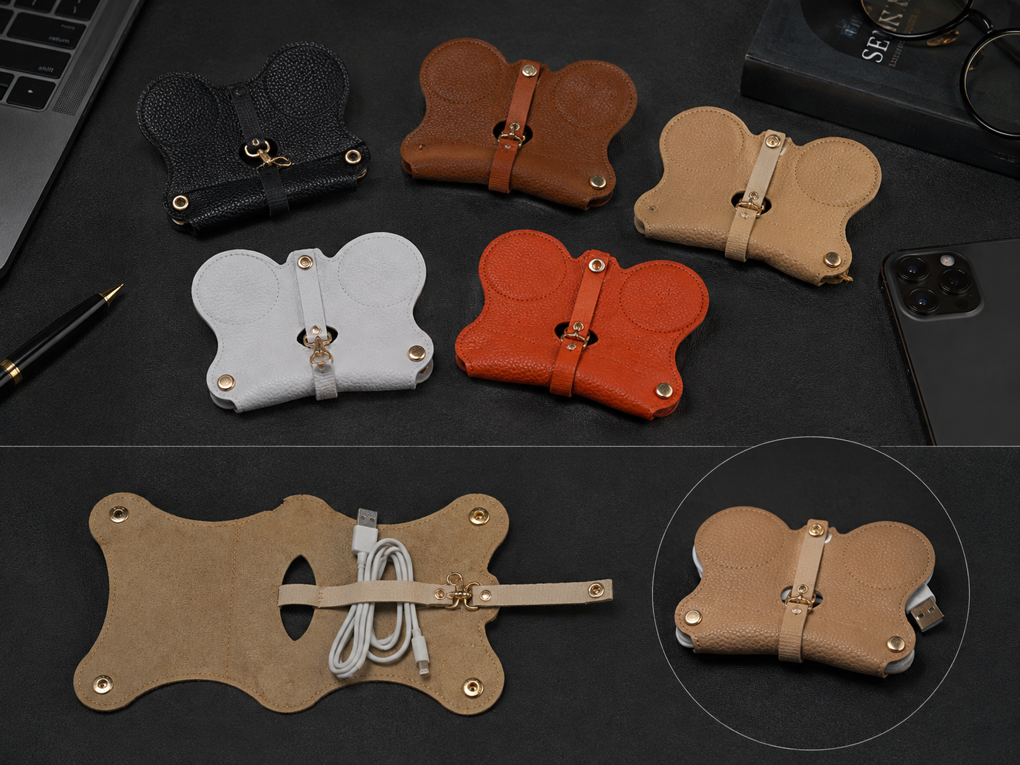 Large Leather Cable Organisers and Travel Clips