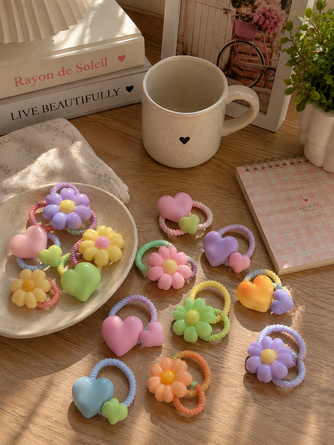 Flower and Heart Hair Ties