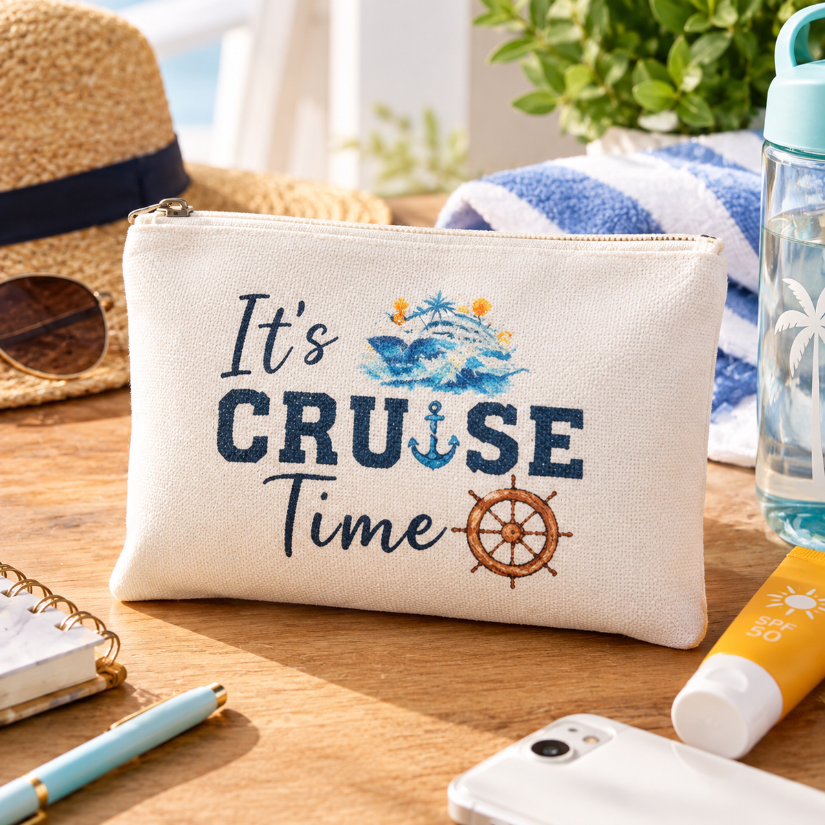It's Cruise Time Canvas Makeup Bag