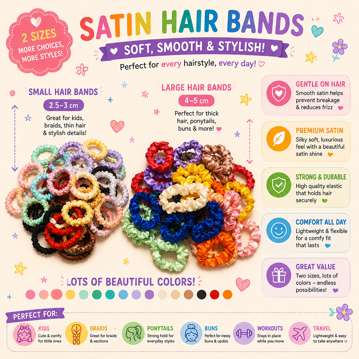 Satin Hair Bands –  2 sizes