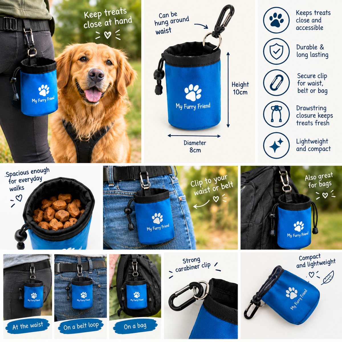 Blue Clip-On Dog Treat Pouch - My Furry Friend