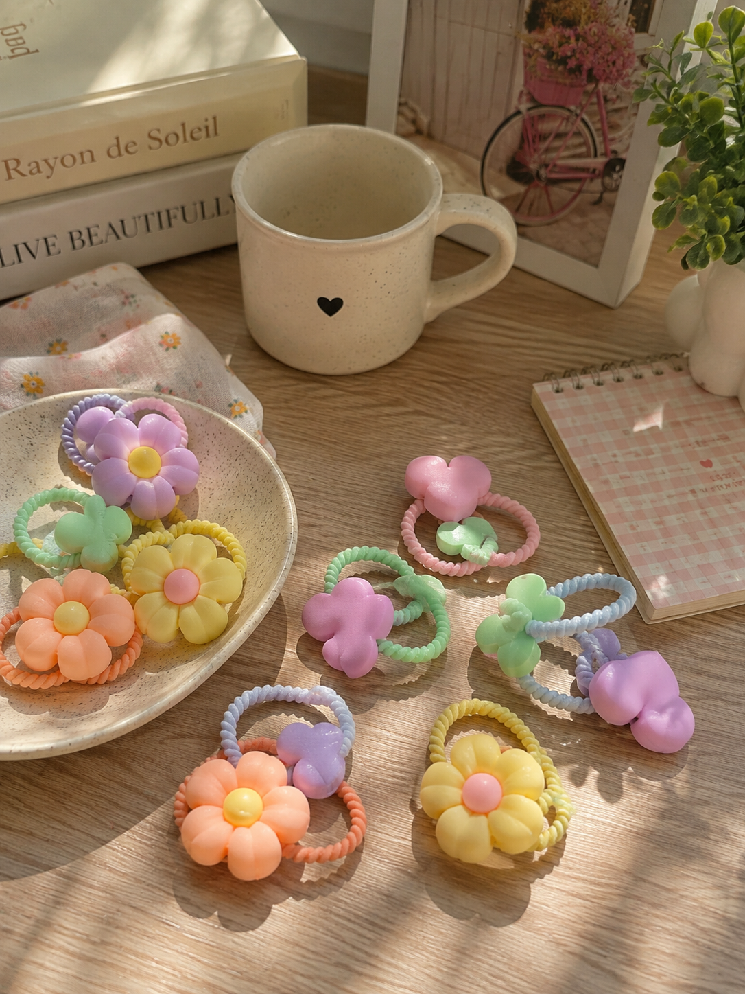 Flower and Heart Hair Ties
