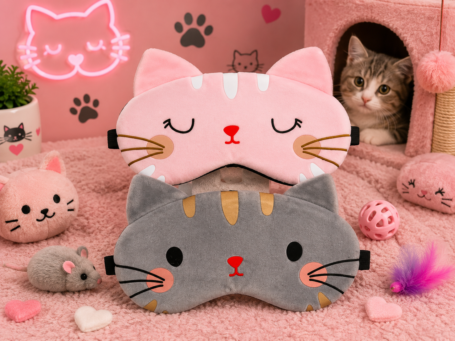 Cat Cartoon Sleep Eye Mask. Gray