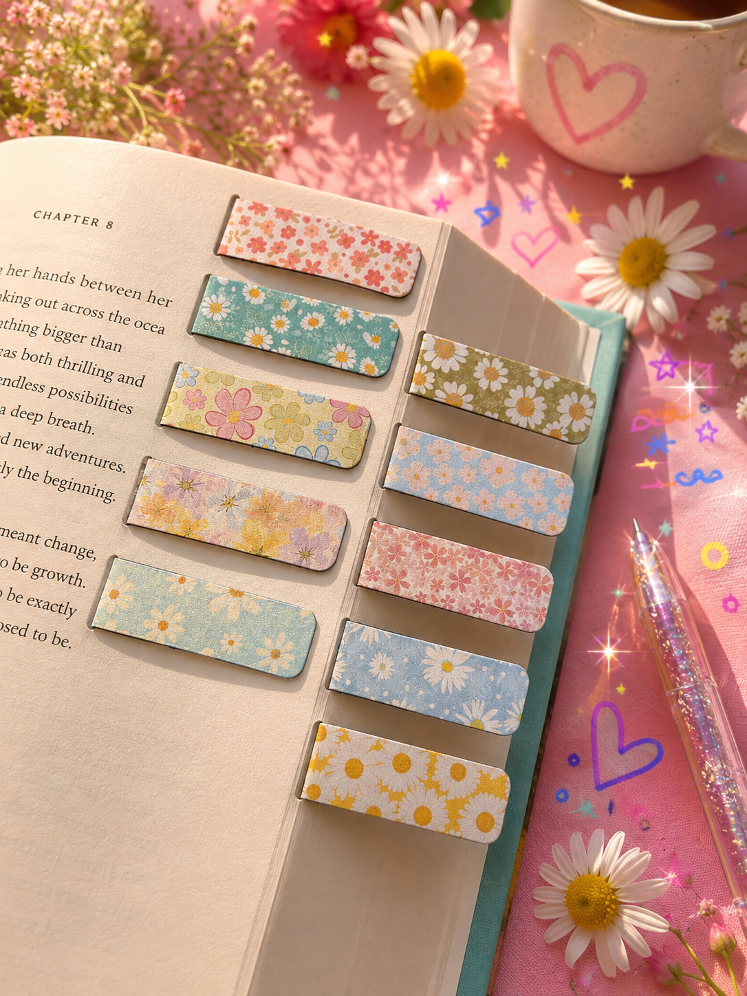 Floral Magnetic Bookmarks. 12 pcs