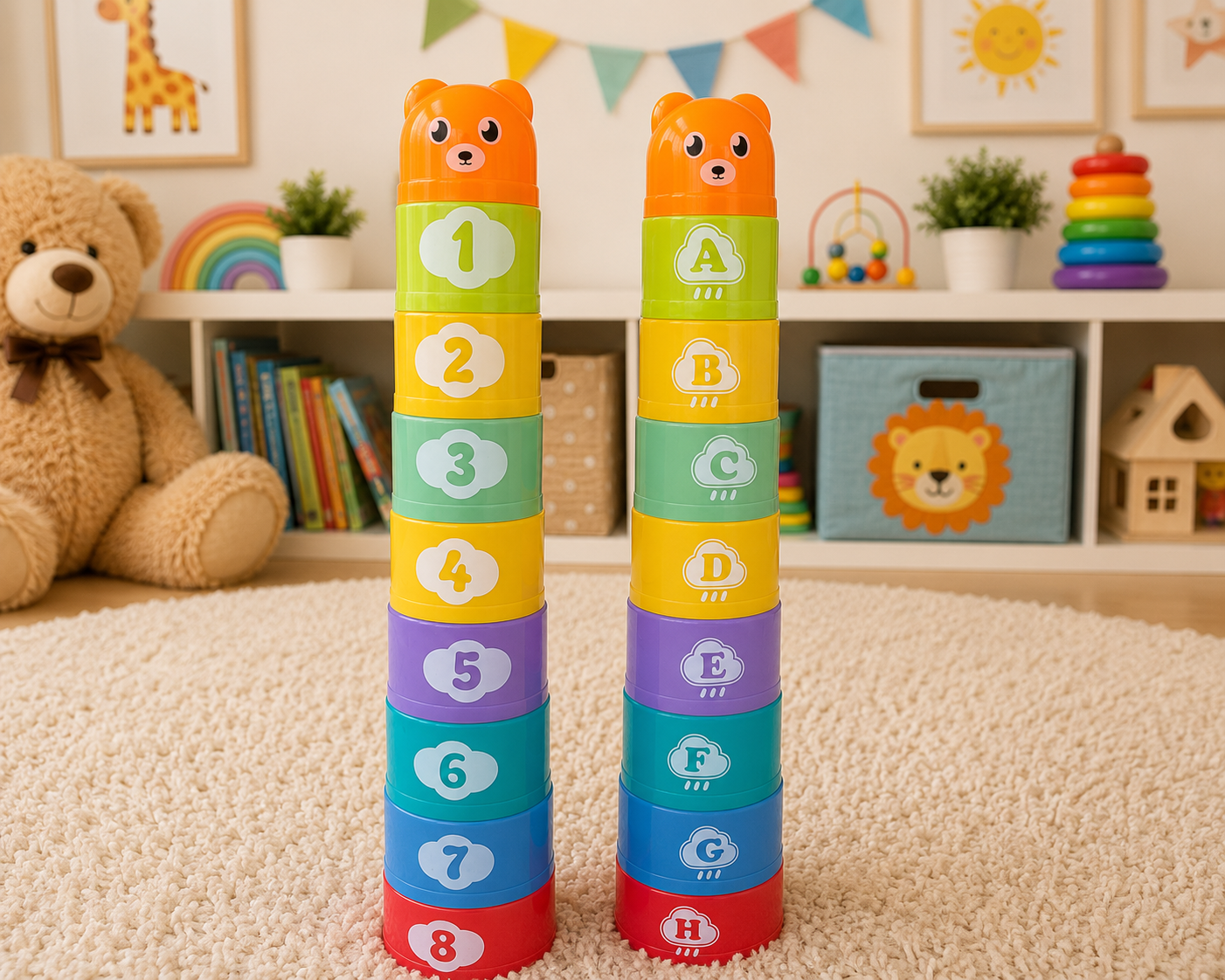 Stacking cups. Numbers and Letters
