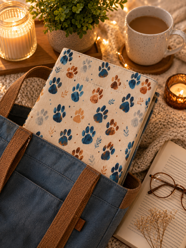 Paw Print Book Cover – Blue/Brown